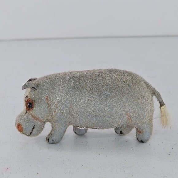 Vintage Wagner Kunstlerschutz Flocked Hippo Handmade West German Felt Figurine - Picture 2 of 8
